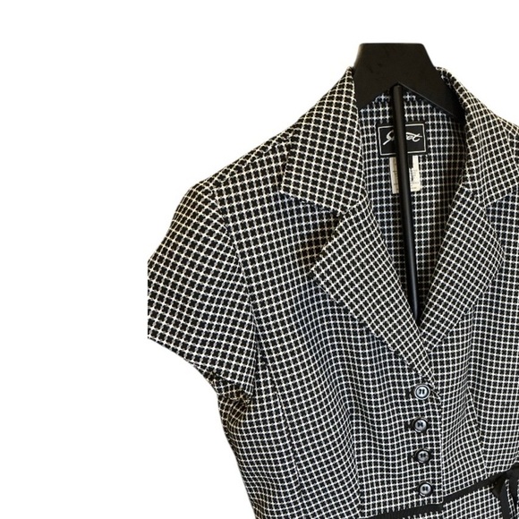Sweet Suit Black White Checkered Peplum Blouse Top Jacket Collared Retro Chic 12 - Picture 5 of 11